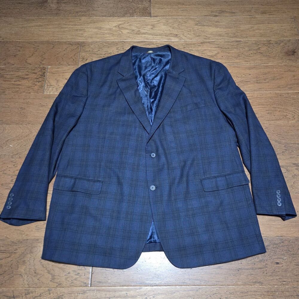 Oak Hill Sport Coat Mens 4XLT Blue Tartan Plaid Button Jacket Blazer